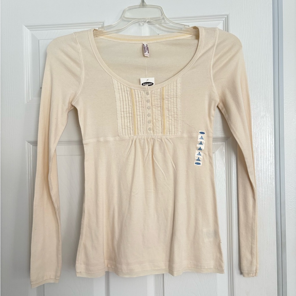 NWT Y2K 2000S LONG SLEEVE SHIRT IVORY OLD NAVY BABYDOLL EMPIRE WAIST BUTTONS S